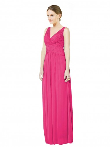 Soft Chiffon V-Neck Sleeveless V-Back Azalea Long Bridesmaid Dress Kent