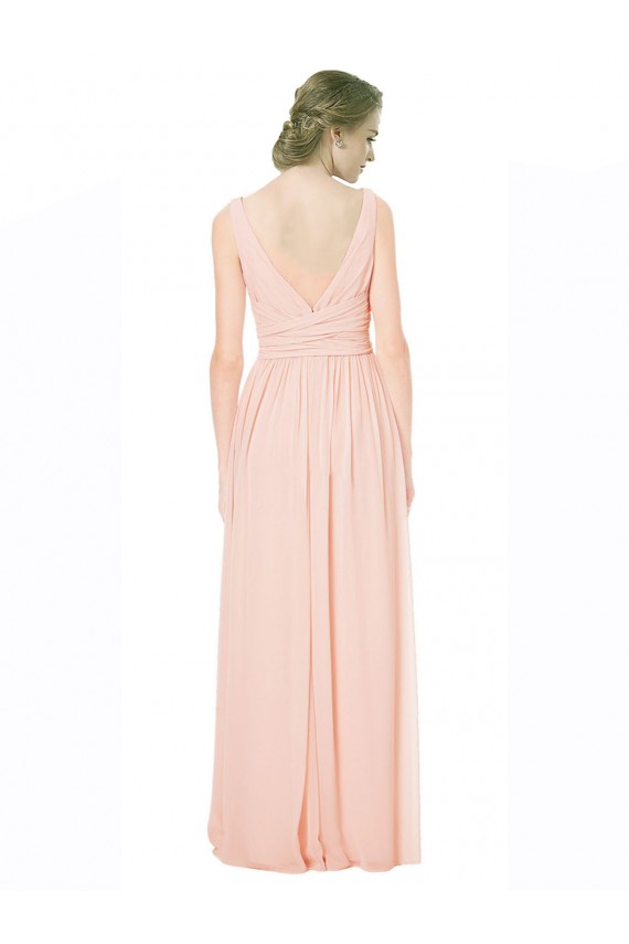Chiffon V-Neck Sleeveless V-Back Long Wedding Party Dress Kent