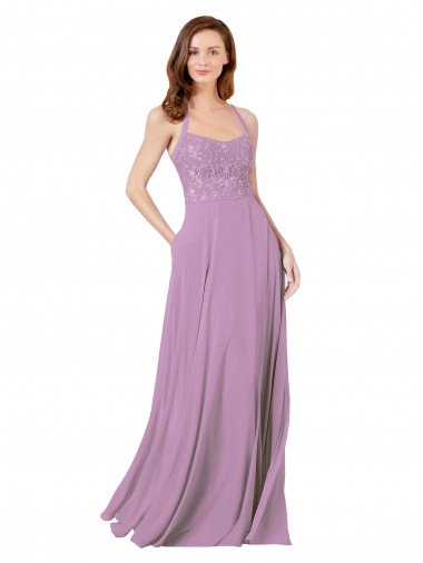 Soft Chiffon & Lace Spaghetti Straps Sleeveless Long Bridesmaid Dress Kent