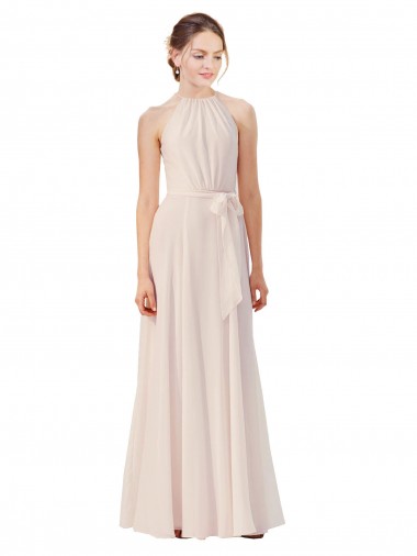 Soft Chiffon Bateau Neck Sleeveless Long Bridesmaid Dress Kent