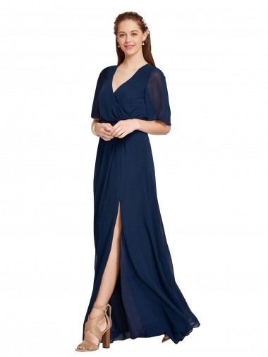 Soft Chiffon V-Neck Flutter Sleeves Long Bridesmaid Dress / Formal Dress Kent