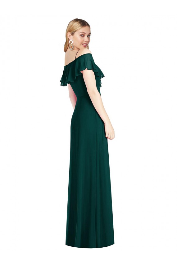 Soft Chiffon Spaghetti Straps Cold Shoulder Ever Green Long Semi Formal Evening Dress / Bridesmaid Dress Kent