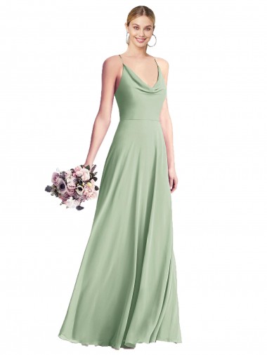 Chiffon Spaghetti Straps Sleeveless Open Back Long Bridesmaid Dress / Evening Dress Kent