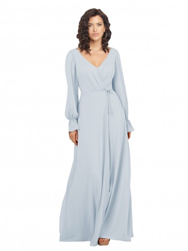 Soft Chiffon V-Neck Long Sleeves Long Formal Dress / Bridesmaid Dress Kent