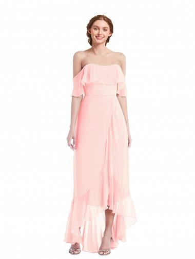 Soft Chiffon Off the Shoulder Sleeveless Long High Low Bridesmaid Dress Kent