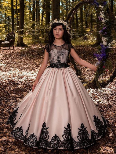 Satin & Lace Sweetheart Sleeveless Long Flower Girl Dress for Wedding Kent