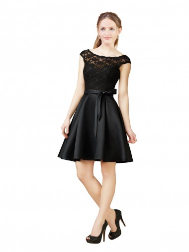 Satin & Lace Illusion Neck Sleeveless V-Back Knee Length Bridesmaid Dress Kent
