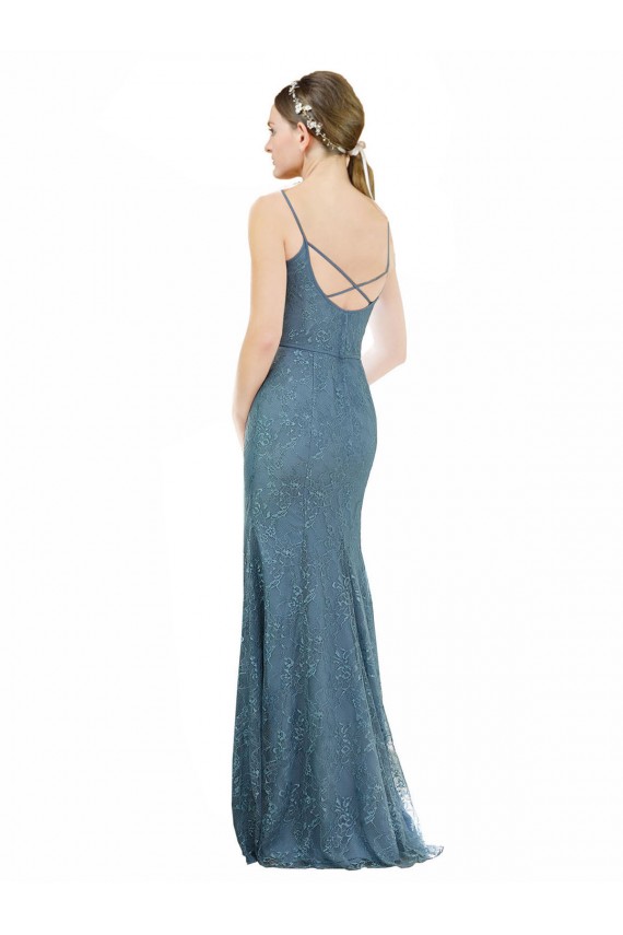 Lace Spaghetti Straps Sleeveless Open Back Long Bridesmaid Dress Kent