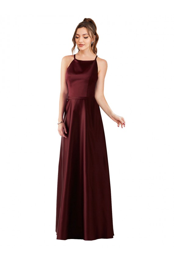 Satin Halter Neck Sleeveless Long Prom Dress / Bridesmaid Dress Kent