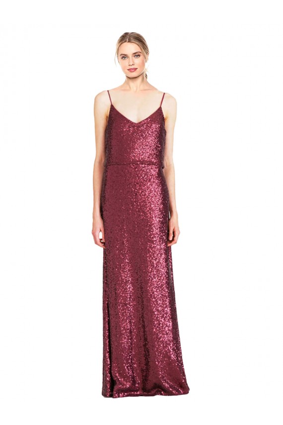 Sequin Halter Neck Sleeveless Burgundy Long Formal Evening Gown / Prom Dress / Bridesmaid Dress Kent