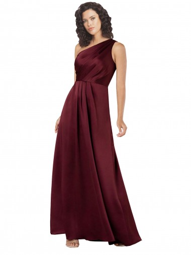 Silk like Satin One Shoulder Sleeveless Burgundy Long Formal Evening Gown / Prom Dress / Bridesmaid Dress Kent