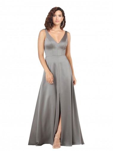 Silk like Satin V-Neck Sleeveless Long Formal Evening Gown / Prom Dress / Bridesmaid Dress Kent