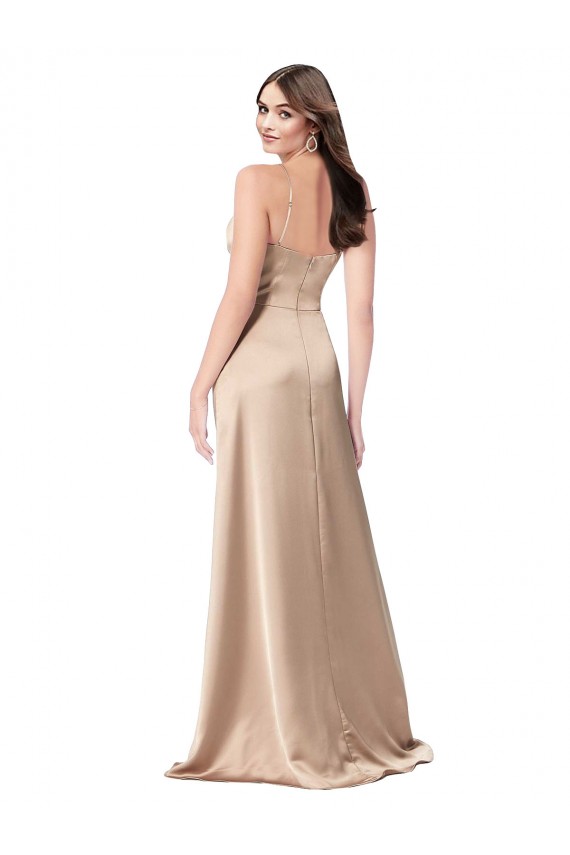 Silk like Satin Spaghetti Straps Sleeveless Low Back Champagne Pink Long Formal Evening Gown / Prom Dress / Bridesmaid Dress Kent