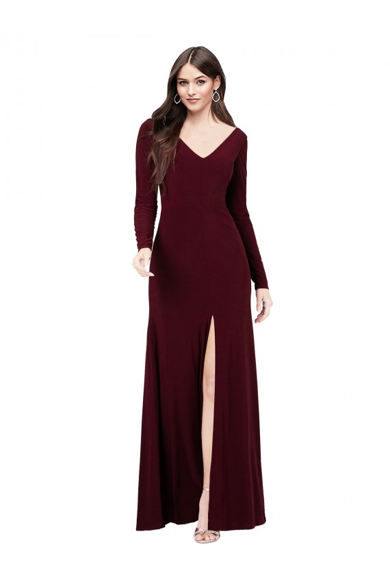 Spandex V-Neck Long Sleeves V-Back Long Prom Dress / Bridesmaid Dress Kent