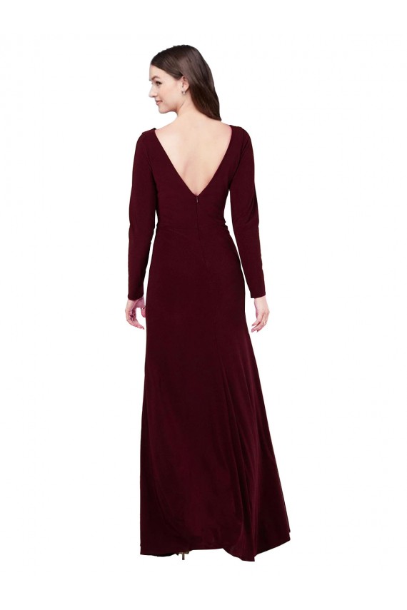 Spandex V-Neck Long Sleeves V-Back Long Prom Dress / Bridesmaid Dress Kent