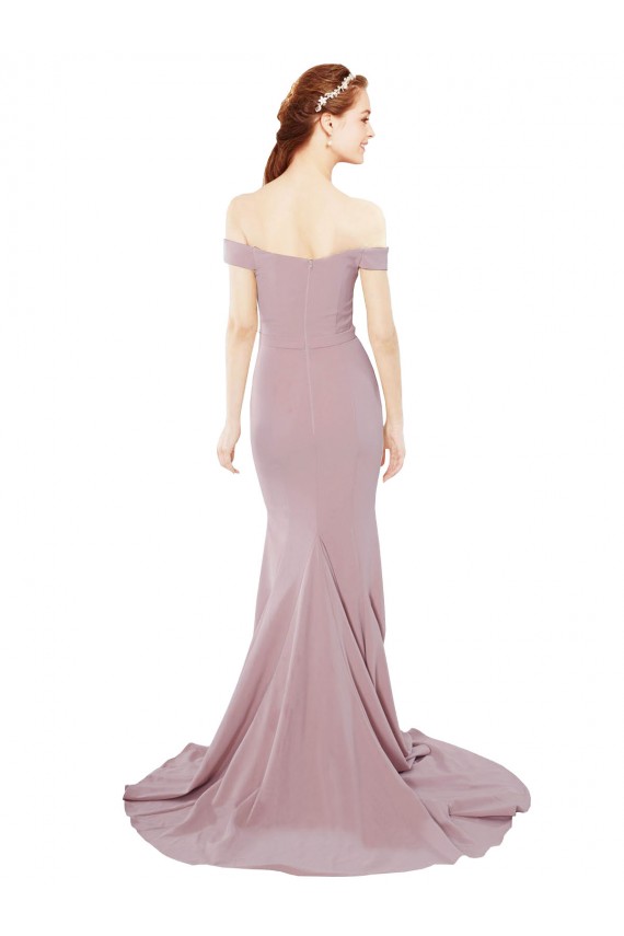Stretch Crepe Off the Shoulder Sleeveless Sweep Train Bridesmaid Dress / Evening Dress Kent