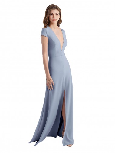 Stretch Crepe V-Neck Cap Sleeves Long Prom Dress / Bridesmaid Dress Kent