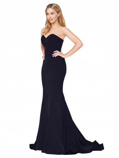 Stretch Crepe Sweetheart Sleeveless Dark Navy Sweep Train Formal Evening Gown / Prom Dress / Bridesmaid Dress Kent