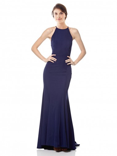 Stretch Crepe Halter Neck Sleeveless Long Bridesmaid Dress / Formal Dress Kent