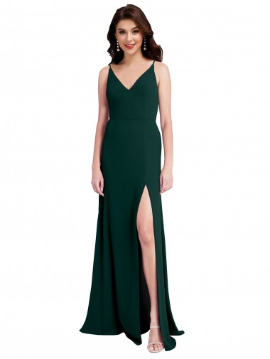 Stretch Crepe V-Neck Sleeveless V-Back Midnight Green Long Formal Evening Gown / Prom Dress / Bridesmaid Dress Kent