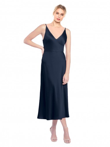 Stretch Satin V-Neck Sleeveless V-Back Midi Length Formal Evening Gown / Prom Dress / Bridesmaid Dress Kent