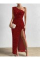 Velvet Sequin One Shoulder Sleeveless Long Prom Dress / Evening Dress Kent