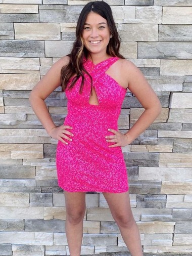 Velvet Sequin Halter Neck Sleeveless Short Homecoming Dress Kent
