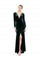 Stretch Velvet V-Neck Long Sleeves Open Back Long Black Tie Prom Dress / Bridesmaid Dress Kent